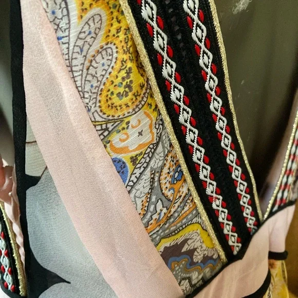 Coco+Carmen EUC chiffon multi fabric dress with contrast embroidered trim. - Picture 9 of 11